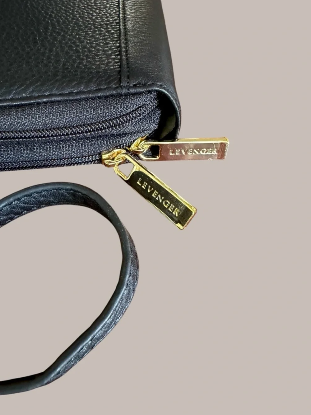 Levenger Black Pebbled Leather Crossbody with Gold Hardware